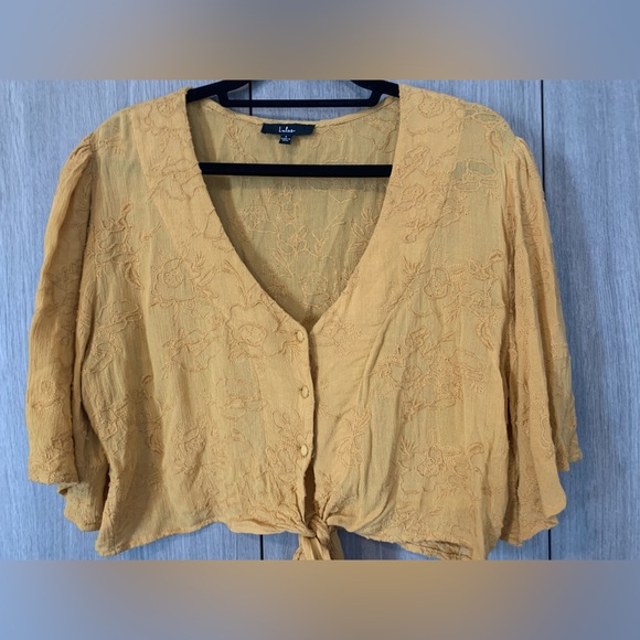 Lulus Yellow Embroidered Crop Top - Picture 10 of 10